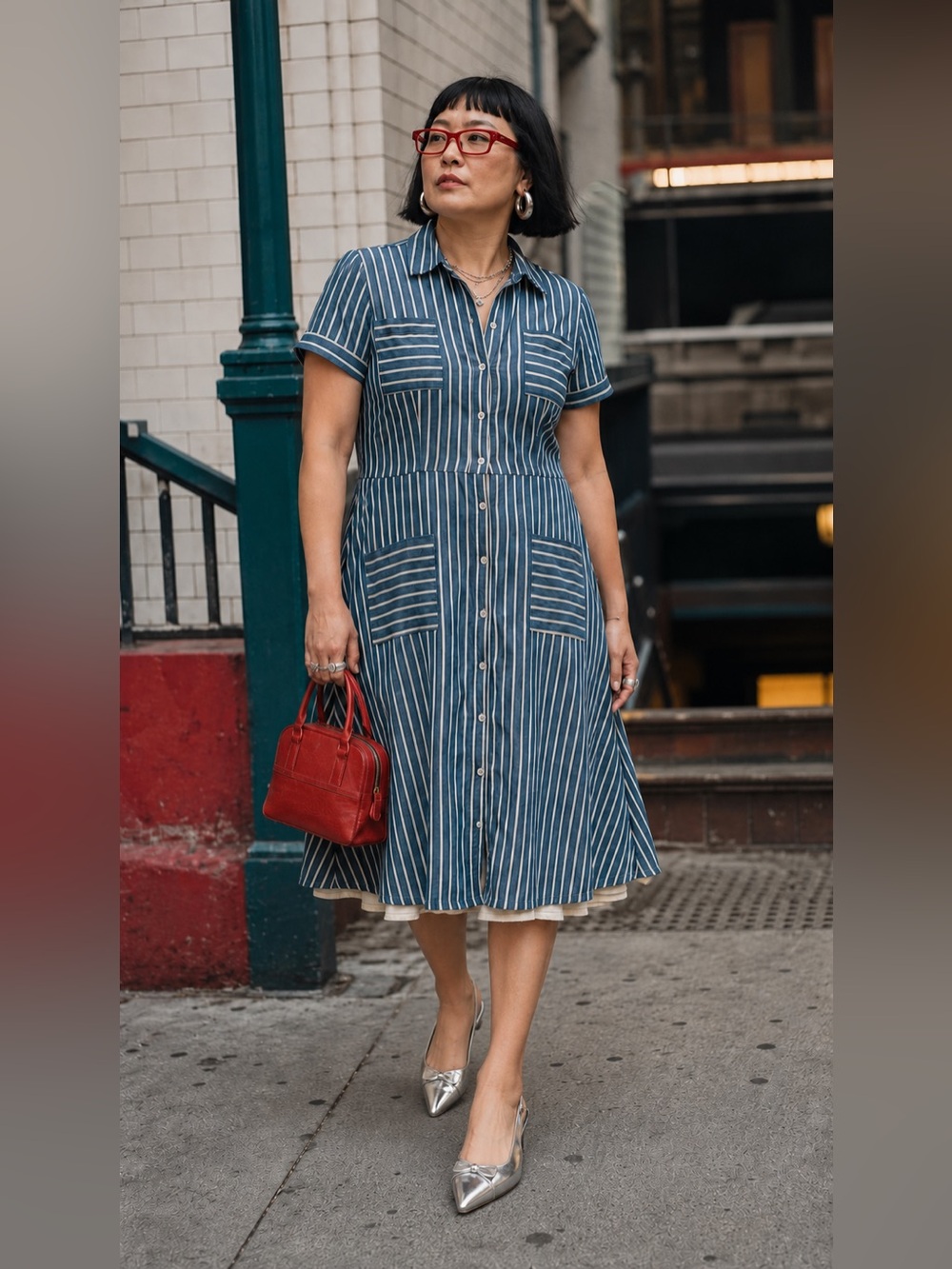 Myrtlewood California Striped Cotton Fit & Flare Shirt Dress 1X